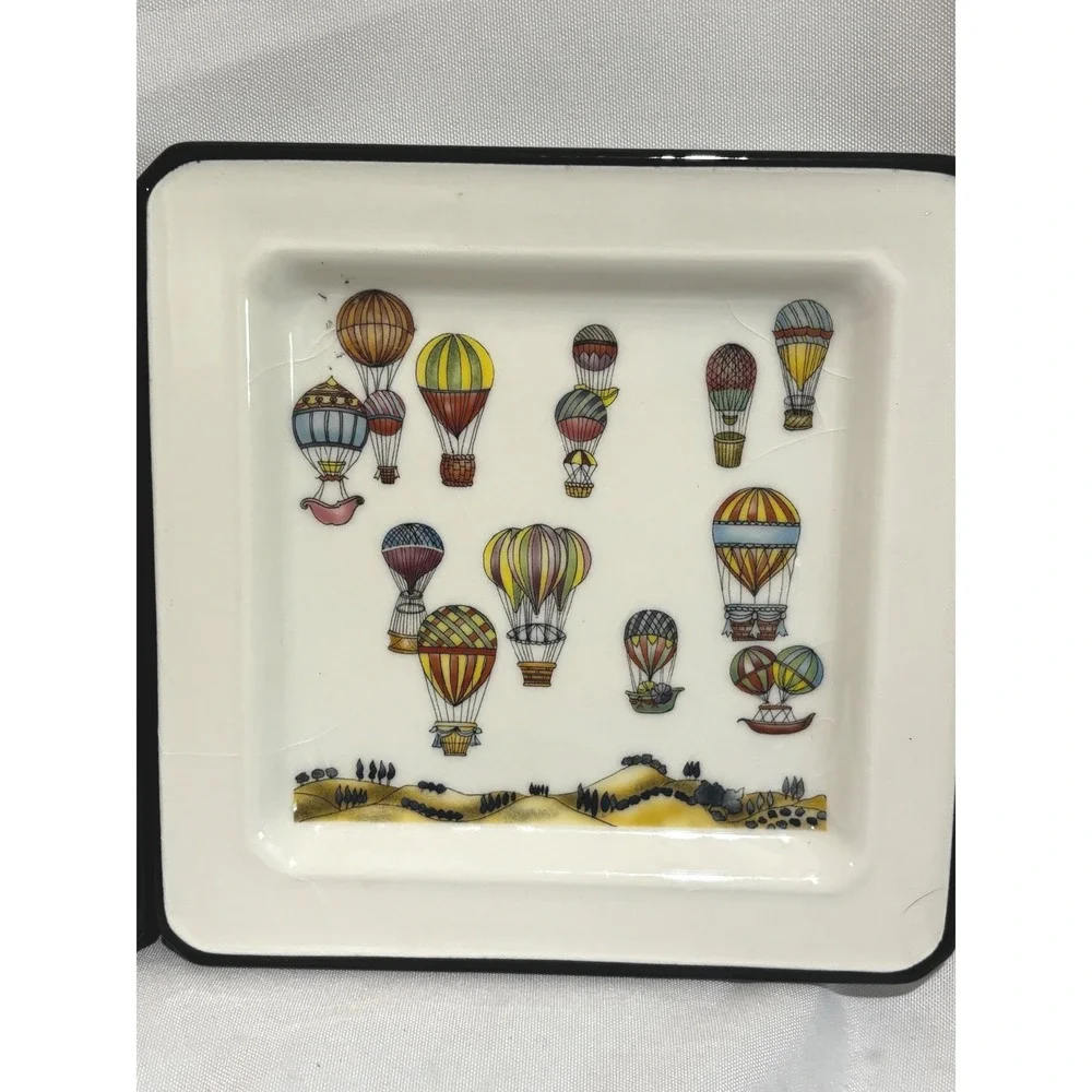 Brunelli Italy Hot Air Balloon Ceramic Square Plates Set of 2